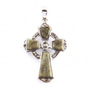 Connemara Marble And Marcasite Stone Set Silver Cross Pendant.jpg