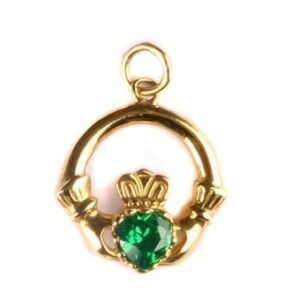 Gold Irish Claddagh Pendant with Emerald Cubic Zirconia Chain.jpg
