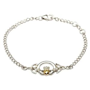 Silver Claddagh Bracelet with 14K Gold Plate Heart.jpg