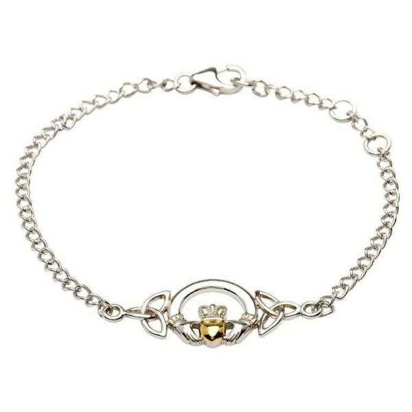 Silver Claddagh Bracelet with 14K Gold Plate Heart.jpg