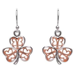 Silver and Rose Gold Plated Shamrock Earrings SE2085.jpg