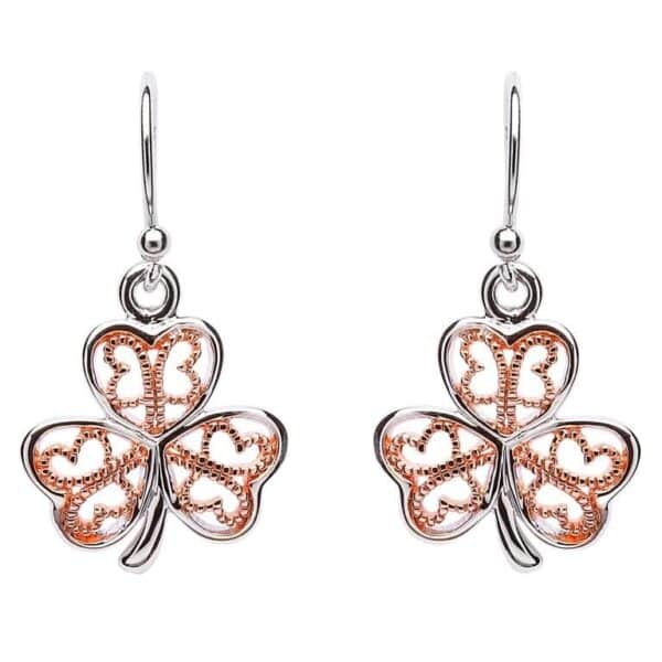 Silver and Rose Gold Plated Shamrock Earrings SE2085.jpg