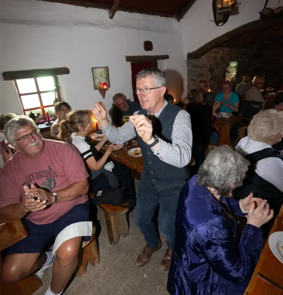 Dancing in a traditional building